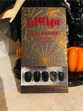 Red Aspen Black Spiderweb Nail Dashes - Halloween Manicure
